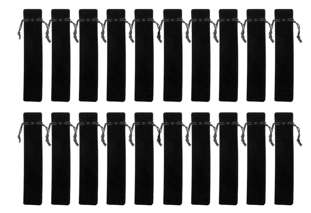 20 PCS Velvet Drawstring Pen Pouch Sleeve Holder Single Pen Bag Case Pencil Bag(Black)