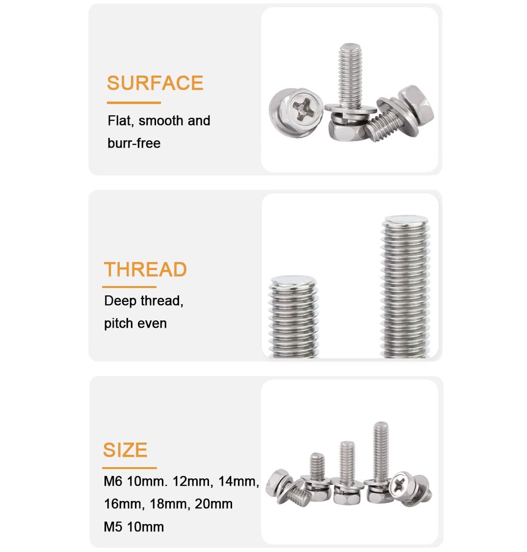 6-Pack Motorcycle Battery Terminal M6 x16mm Bolt Square Nut Kit Stainless Steel 304, ATV Battery Terminal Bolts, Stainless Steel M6 Bolts for Motorcycle, Boat, E-Bike, Electric forklifts
