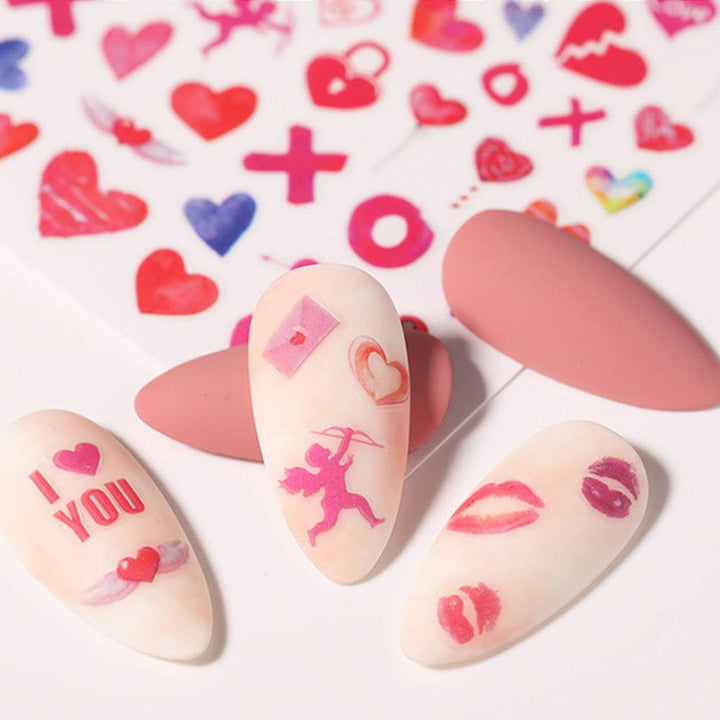 Valentine’s Day Nail Stickers 3D Self Adhesive Nail Decals 6 Sheets Valentines Nail Art Stickers for Women Heart Red Lips Nail Decals for Girls Nail Art Decorations Manicure Tips Accessories