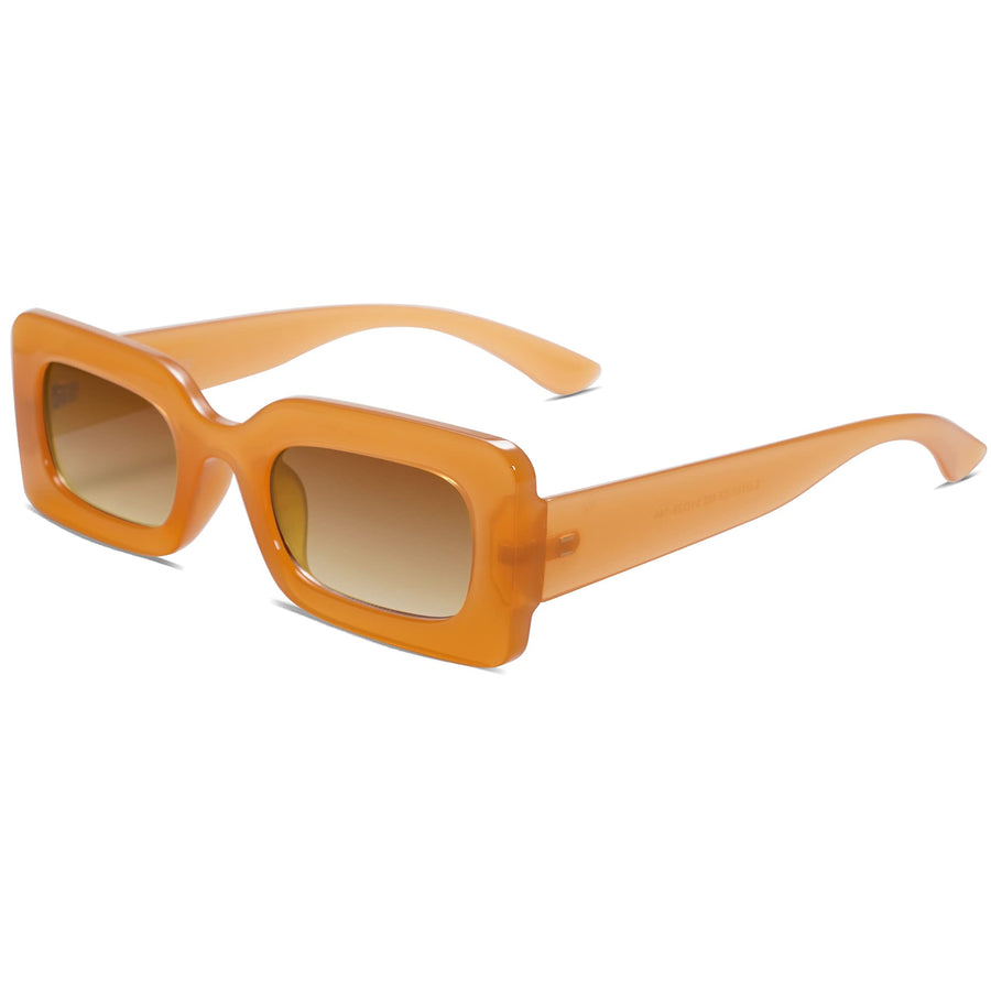 Retro 90s Nude Rectangle Sunglasses Womens Mens Trendy Chunky Glasses Orange Frame Brown Lens