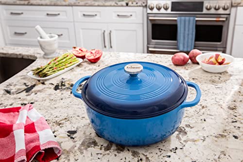 7.5 Quart Enameled Cast Iron Dutch Oven with Lid – Dual Handles – Oven Safe up to 500° F or on Stovetop - Use to Marinate, Cook, Bake, Refrigerate and Serve – Caribbean Blue