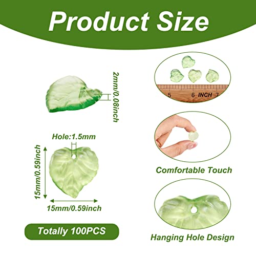 Pandahall 100pcs Transparent Green Acrylic Flower Beads Leaf Pendants 15x15mm for DIY Jewelry Making