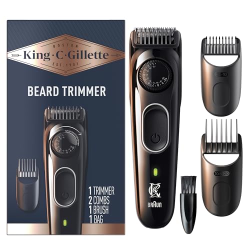 King C. Cordless Beard Trimmer for Men, Kit includes 1 Trimmer, 3 Interchangeable Combs, 1 Cleaning Brush, 1 Charger, 1 Travel Bag, BLUE