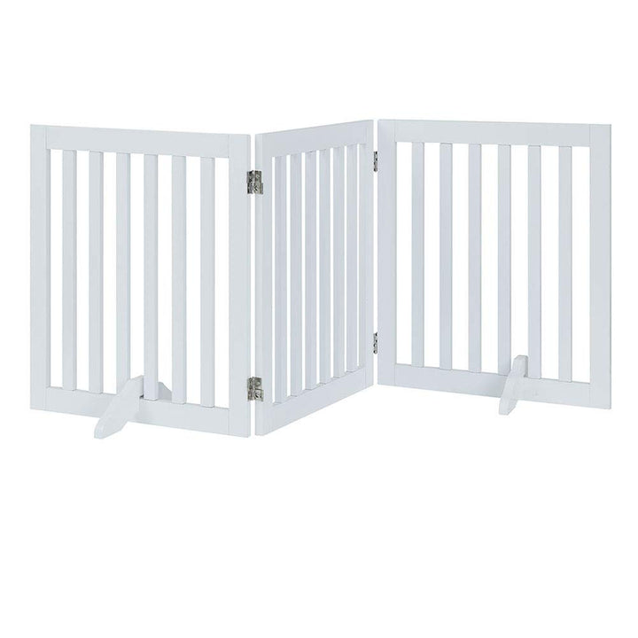 24”H Free Standing Pet Gate for Dog Cat, Wooden Dog Gates for Doorway, Stairs, Step Over Foldable Pet Fence for The House, Expandable Dog Barrier, Indoor Use, White