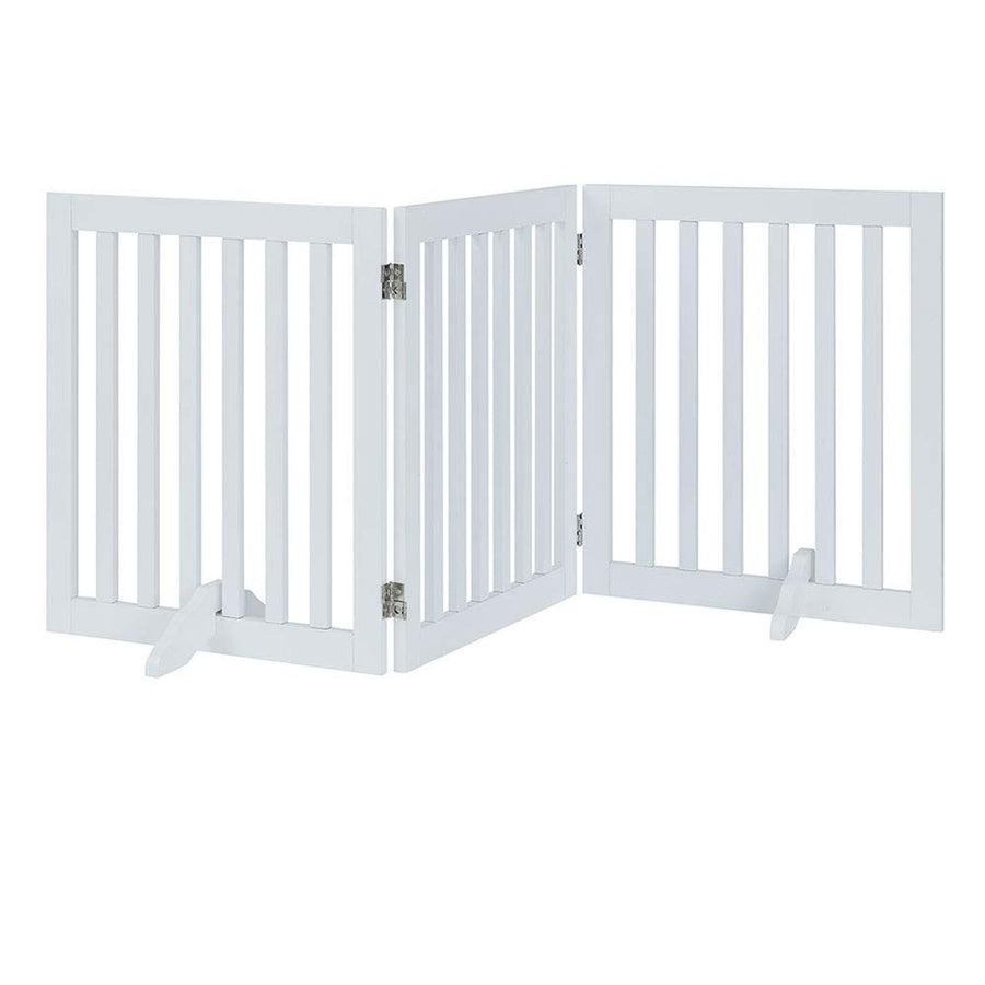 24”H Free Standing Pet Gate for Dog Cat, Wooden Dog Gates for Doorway, Stairs, Step Over Foldable Pet Fence for The House, Expandable Dog Barrier, Indoor Use, White