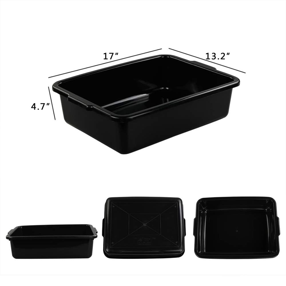 Commercial Plastic Bus Box/Tote Box, Black Bus Tub/Wash Basin Tub, Set of 3