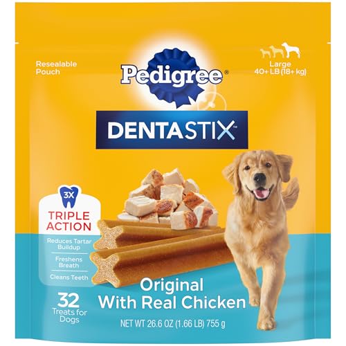 Dentastix Large Breed Dog Treats, Original Flavor, 1.66 lb. Bag (32 Treats)