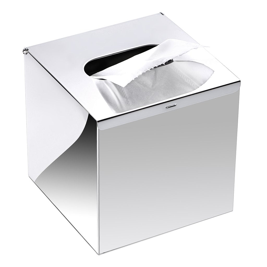 Square Stainless Steel Tissue Box Cover - Wall Mounted Stylish Paper Facial Cover, Modern Metal Tissue Box Holder for Bedroom/Bathroom/Vanity/Countertop/Dresser/Night Stand/Office/Car, Polish