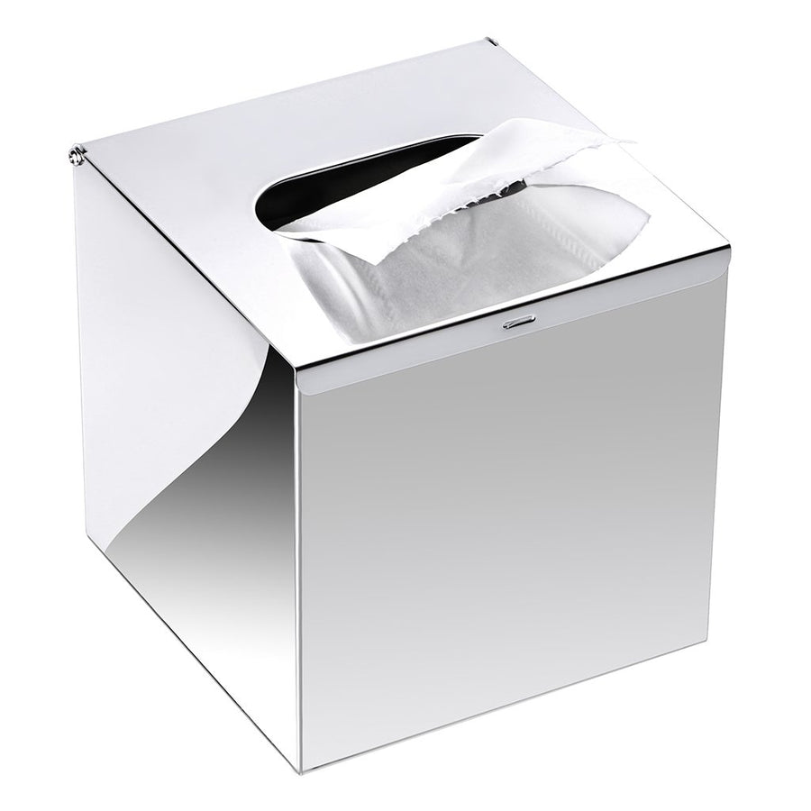 Square Stainless Steel Tissue Box Cover - Wall Mounted Stylish Paper Facial Cover, Modern Metal Tissue Box Holder for Bedroom/Bathroom/Vanity/Countertop/Dresser/Night Stand/Office/Car, Polish