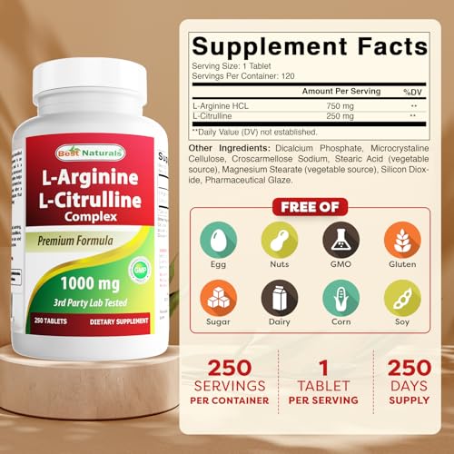 L-Arginine L-Citruline Complex Tablets, 250 Count