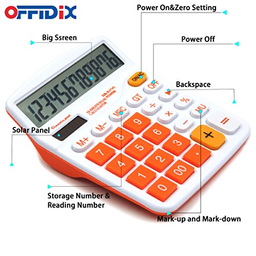Office Desk Calculator 12 Digit Large LCD Display Calculator Office Desktop Calculator, Dual Power Electronic Calculator (Orange)