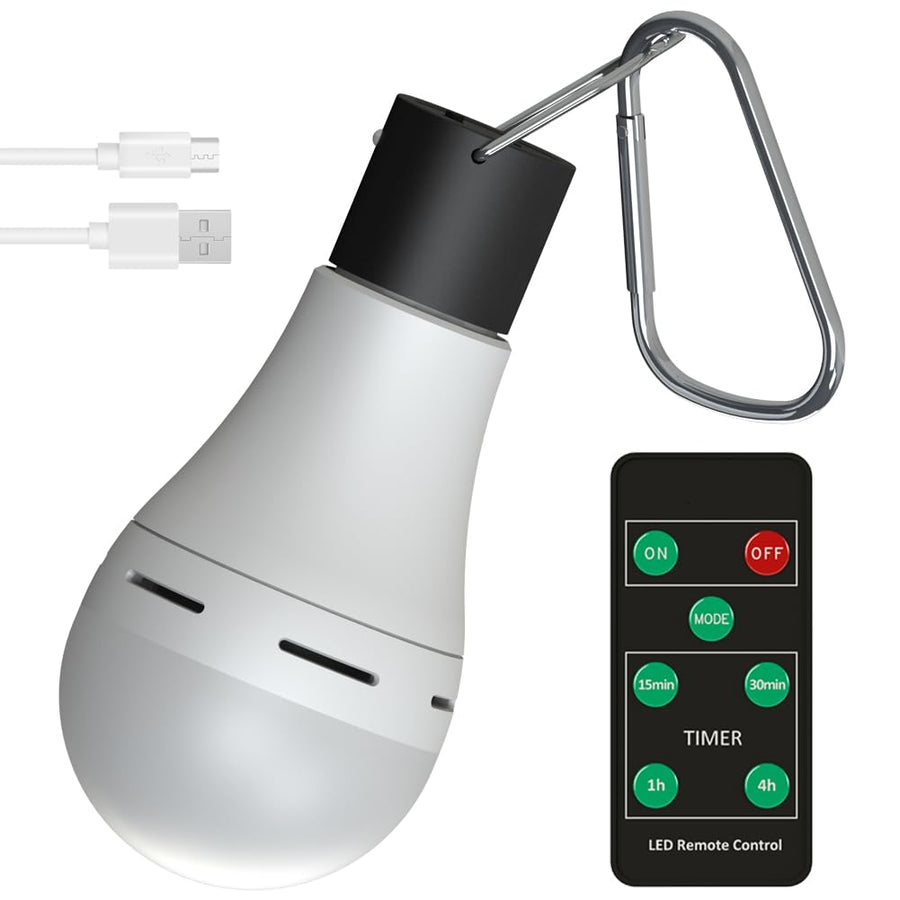 USB Rechargeable Light Bulb with Remote Timer, 4 Light Modes, Portable LED Tent Lights LED Camping Tent Lantern Bulb for Camping Hiking Backpacking Fishing Hurricane Emergency