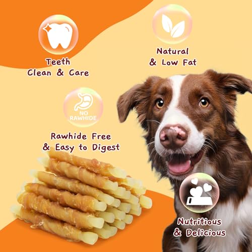 Rawhide Free Treats for Dogs, Chicken Wrapped Cod Sticks Dog Treats, Soft Chewy Treats for Training Rewards, 10.6 oz (Chicken)