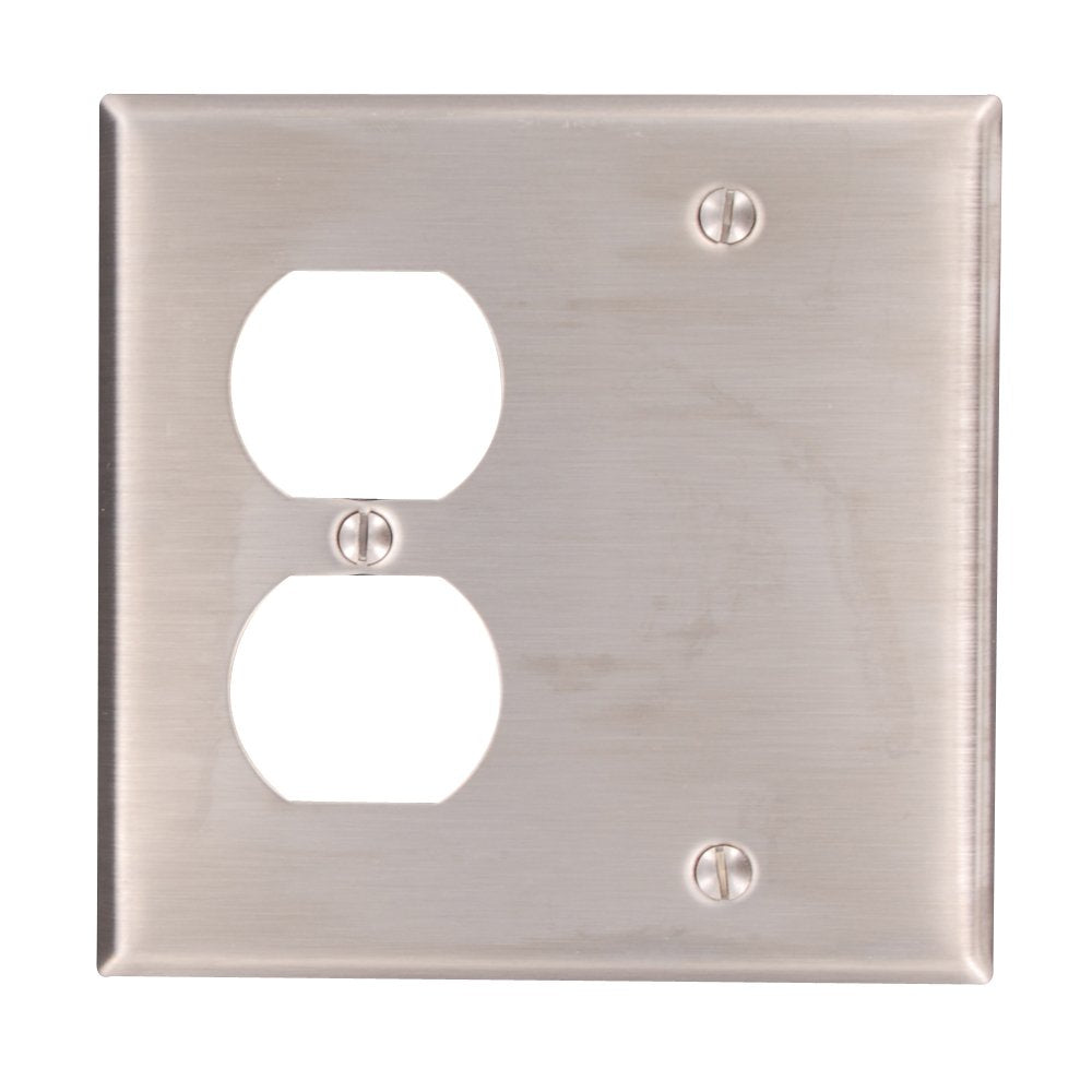 84008-40 2-Gang 1-Duplex 1-Blank Device Combination Wallplate, Box Mount, Stainless Steel