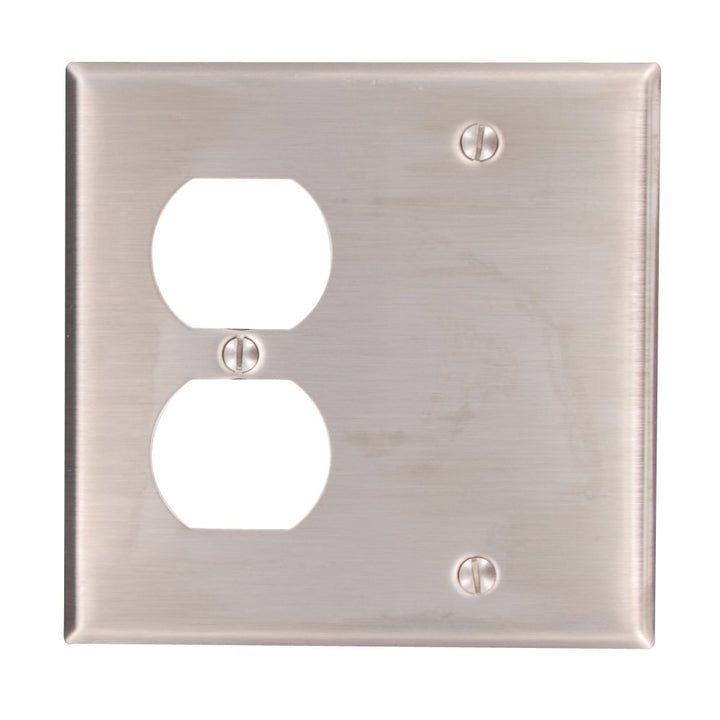 84008-40 2-Gang 1-Duplex 1-Blank Device Combination Wallplate, Box Mount, Stainless Steel