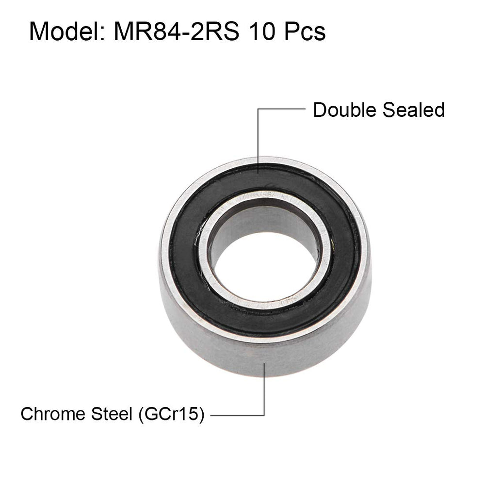MR84-2RS Deep Groove Ball Bearings 4mm Inner Dia 8mm OD 3mm Bore Double Sealed Chrome Steel Z2 10pcs
