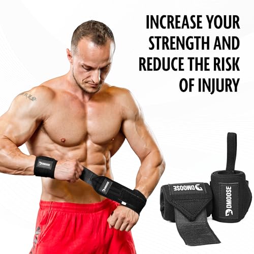 DMoose gym wrist straps for men 12 and 18 Inches Thumb Loops with Wrist Support for Workouts Powerlifting Wrist Straps for Weight Lifting Men and Women Black II
