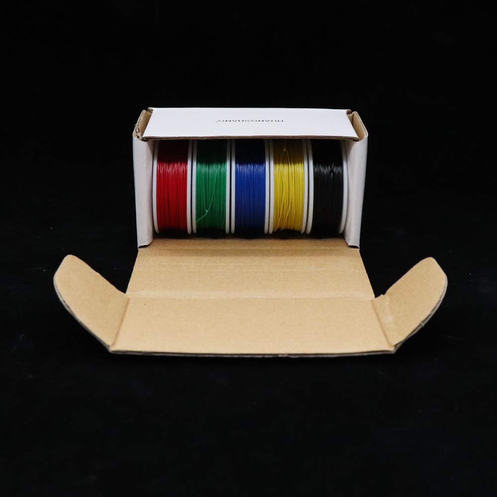 5pcs 164ft Copper Hookup Wire Kit Wrapping 30AWG Cable Jumper Wire Solid Core Tinned Copper Wrapping Wire 5 Color
