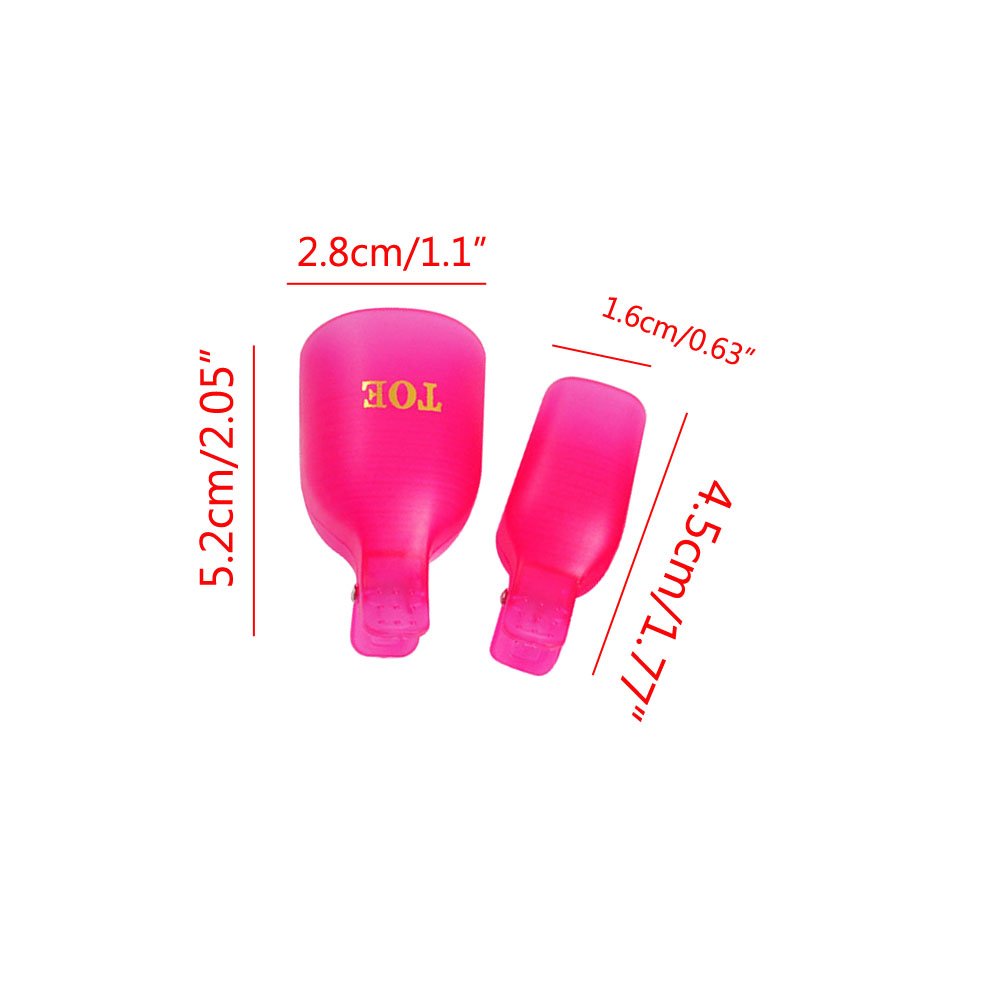 Pack of 10 Reusable Toenail Nail Art Soak Off Cap Clip UV Gel Polish Remover Tool (Hot Pink)