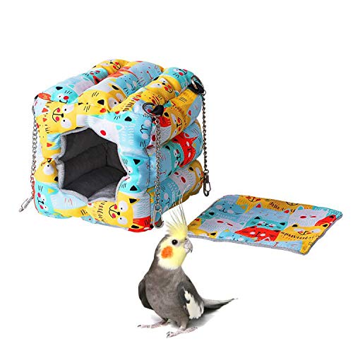 Warm Bird Nest Snuggle Tent,Parrot Wintor Habitat Cave Bed for Small Medium Animal Budgies Parakeet Cockatiels Lovebird Guinea Pig Hamster Squirrel Hedgehog Chinchilla (Colorful Cat, 6.7x6.7x6.7)