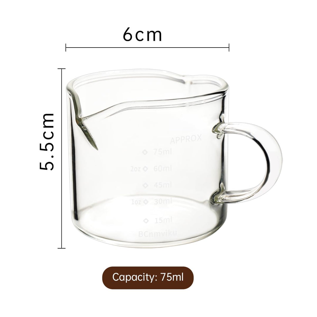 2 Pack Double Spouts Measuring Triple Pitcher Milk Cup 75ML Espresso Shot Glasses Parts Clear Glass
