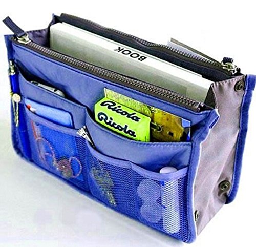 Generic Sapphire: 2 Pack Travel Insert Handbag Purse Large Liner Organizer Tidy Bags Expandable 13 Pocket Handbag Insert Purse Organizer with Handles