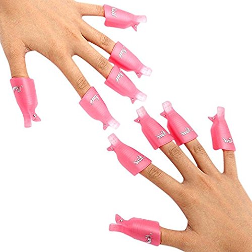 10pc Professional Plastic Acrylic Nail Art Soak Off Cap Clip Uv Gel Polish Remover Wrap Cleaner Clip Cap Tool (Pink)