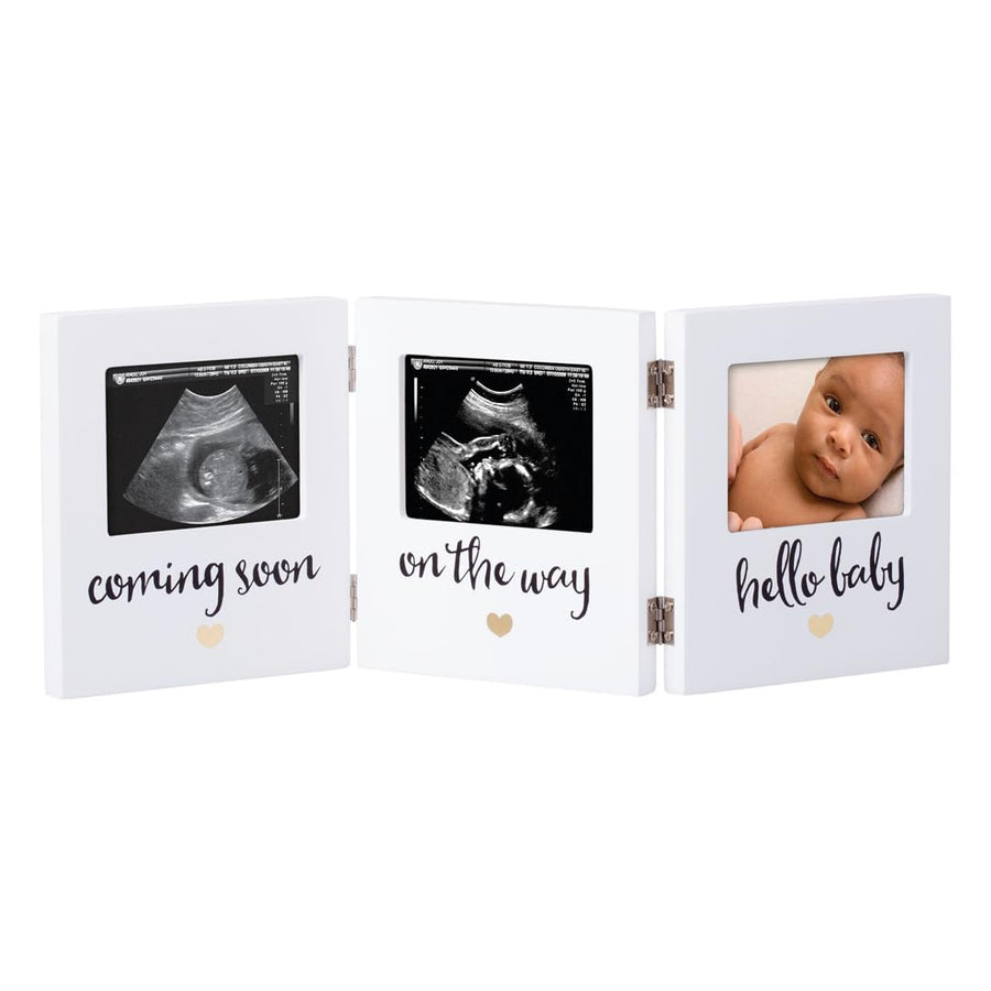 Triple Sonogram Keepsake Photo Frame, Gender Neutral Ultrasound Keepsake, Ideal Pregnancy Gift For First Time Moms, Baby Shower and Nursery Decor, 3.5”x2.5” Photo Insert, White
