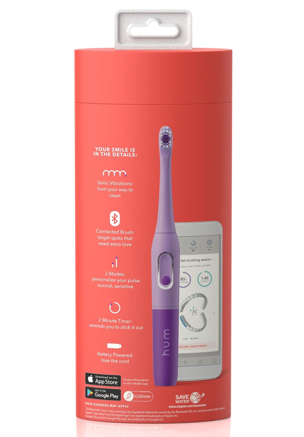 hum Smart Battery Toothbrush Kit, Sonic Toothbrush with Travel Case, Purple
