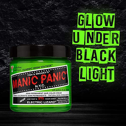 Electric Lizard Green Hair Dye – Classic High Voltage - Semi Permanent Bright Neon Green Hair Dye With Lime Green Hues – Glows in Blacklight - Vegan, PPD And Ammonia Free (4oz)