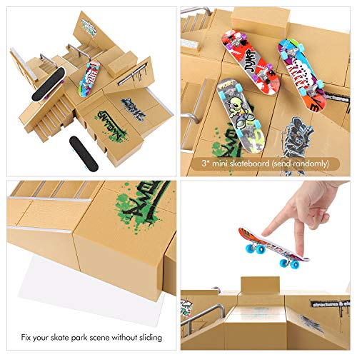 Fingerboard Skate Park Set 18 Pcs - Finger Skateboard Deck Ramp Set 8 Pieces Bigger & Mini Finger Toys Kit Handboards Scooter Skates Bike Caster Board Skateboards for Kids Gifts