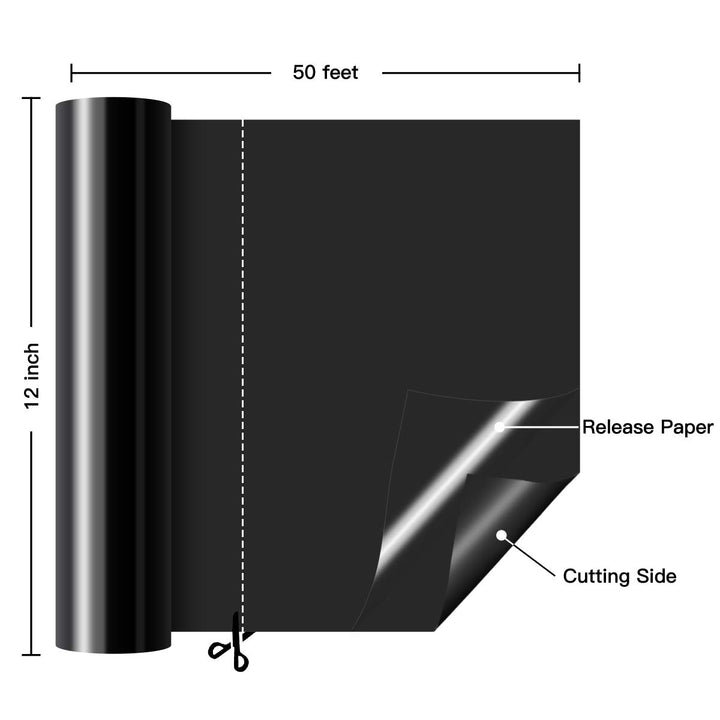 Black Permanent Vinyl for Cricut - 12 x 50 FT Black Vinyl Roll, Adhesive Vinyl Sheets for Cricut, Silhouette and Cameo