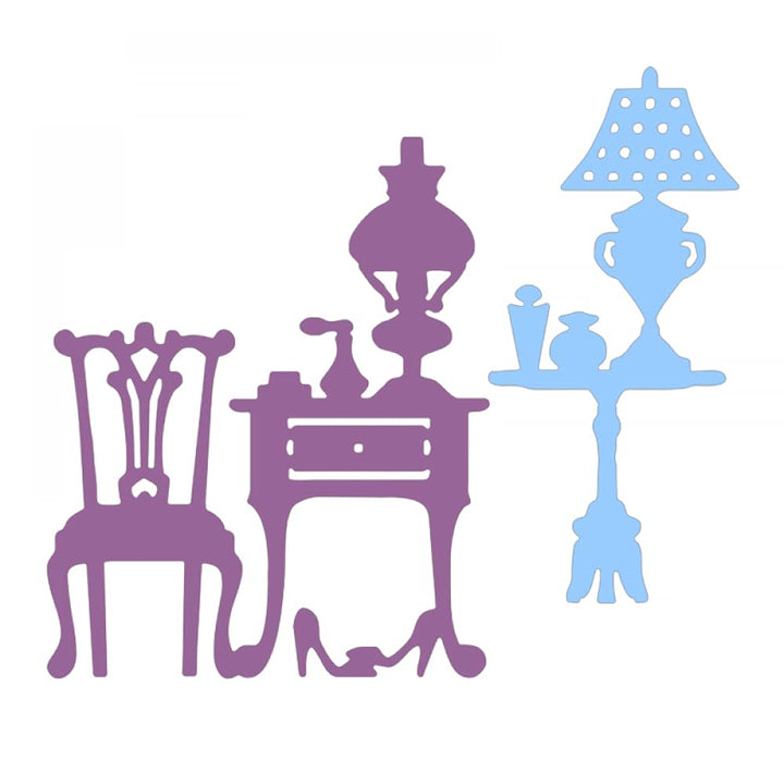 Classic Chairs Tables Lamp Dies for Card Making DIY Scrapbooking Embossing Stencil Die Cuts Punch Template Mould Arts Crafts Scrapbooking Supplies Metal Cutting Die sfor Paper Crafting Album Decor