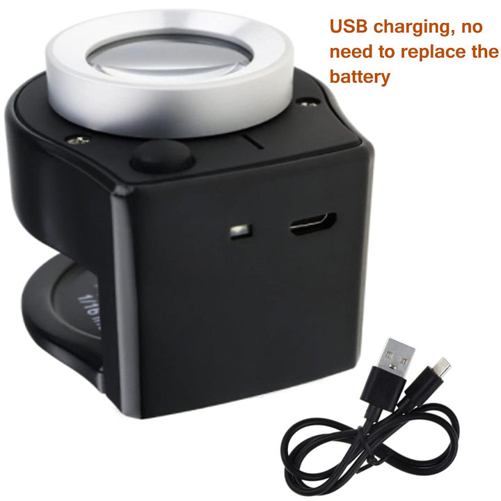 30X Loupe Magnifier with 6 LED Lights, Rechargeable Portable Desktop Jewelers Loupe, Magnifying Glass with Purple Light and White Light Jewelry Tool for Coins, Jewelry, Currency, and Stamps
