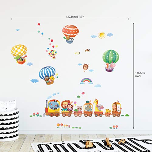 DA4-1406 Animal Train and Hot Air Balloons Kids Wall Stickers Wall Decals Peel and Stick Removable Wall Stickers for Kids Nursery Bedroom Living Room décor