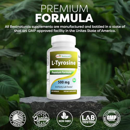 L-Tyrosine 500 Mg 180 Capsules - Supports Mental Alertness, Energy, Focus, Healthy Glandular Function and Balance