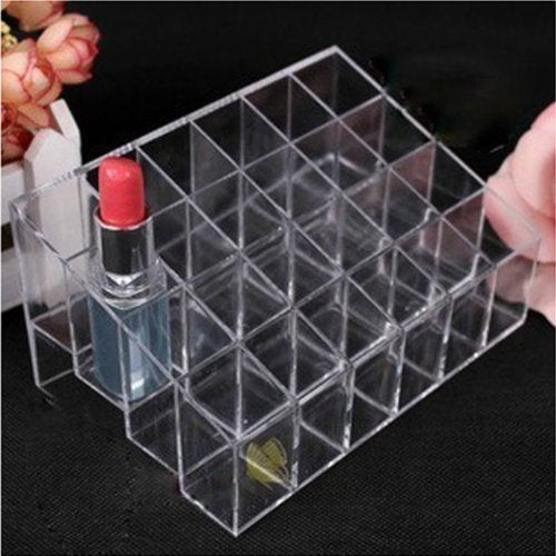 Transparent Cosmetic Makeup Organizer Clear 24 Lattices Lipsticks Cosmetic Lotion Makeup Organizer Storage Display Holder Stand