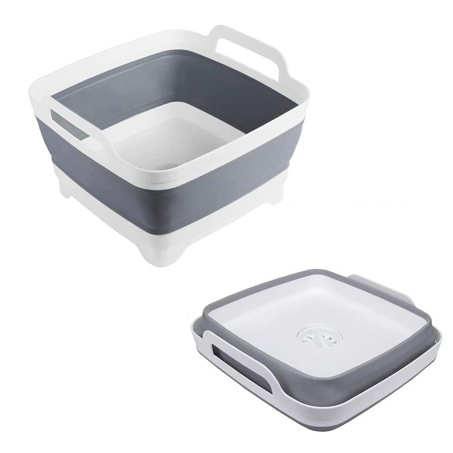 Dishpan For Washing Dishes,9L Collapsible Dish Tub Portable Sink,Wash Dish Basin,Foldable Laundry Tub,Washing Basin with Drain Plug,Dishpan for Kitchen Sink,Camping Dish Washing Tub,Gray