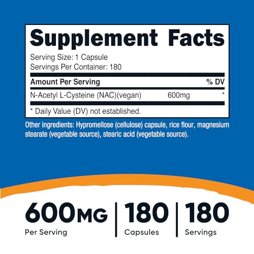 N-Acetyl L-Cysteine (NAC) 600mg, 180 Capsules - Non-GMO, Gluten Free