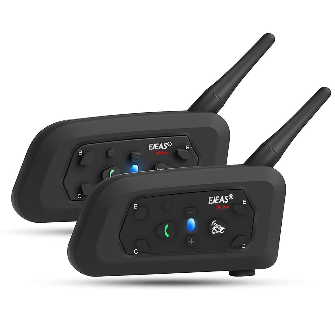 V6 Pro Motorcycle Helmet Bluetooth Intercom, 2-Way 1200M Motorcycle Bluetooth Headset Universal Communication System with Noise Cancellation and Waterproof for Dirt Bike/ATV/Snowmobile (2PCS)