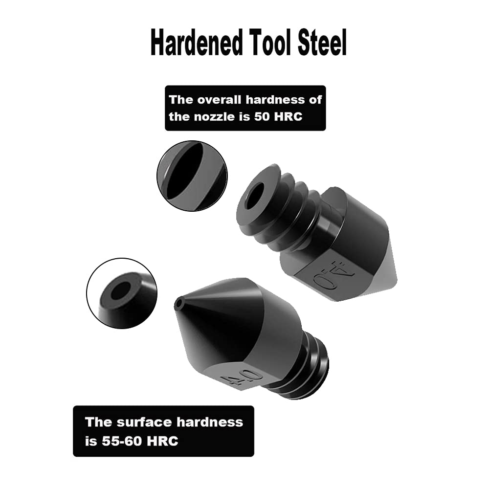 Hardened Steel Nozzle MK8 High Temperature Wear Resistant Nozzle 3D Printer Nozzles 0.3 0.4 0.5 0.6 0.8mm M6 Thread 1.75MM Filament for Ender 3 Ender-3 pro CR10 (5pcs Pack)
