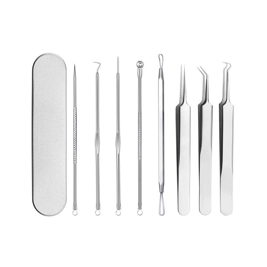Acne Needle Kit Curved Blackhead Remover Tweezers for Blemish Dermatologist Grade Nose Pimple Comedone Extractor Tool Set with Silver Metal Case (5pcs a pack)