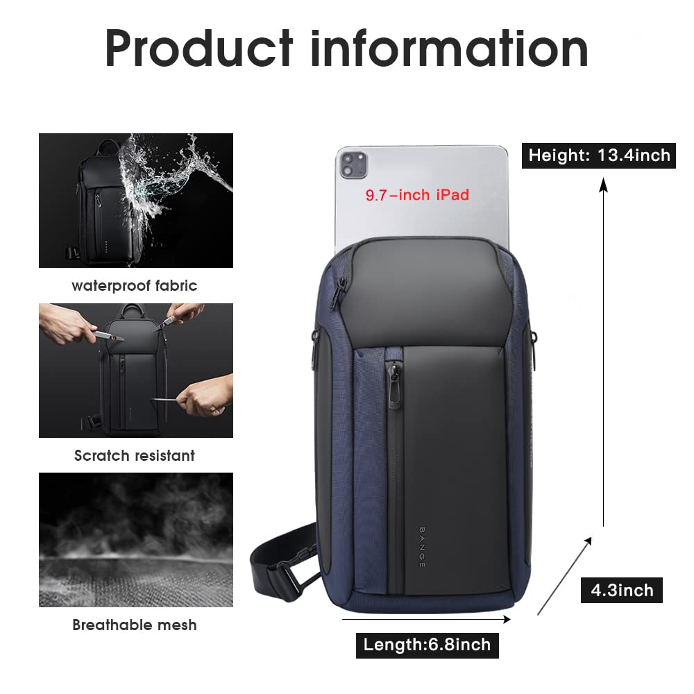 Shoulder Bag for Men, Waterproof Crossbody Sling Backpack for Men… (7566Blue)