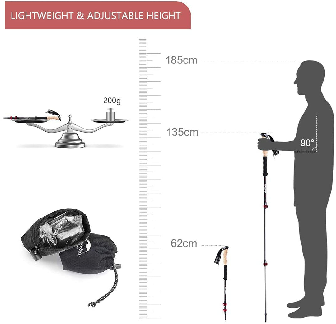 Ultralight Trekking Poles, 100% 3K Carbon Fiber, Collapsible Hiking Poles, Telescopic Adjustable Walking Sticks for Backpacking Camping, Quick Locking, Carry Bag and Accessories Included