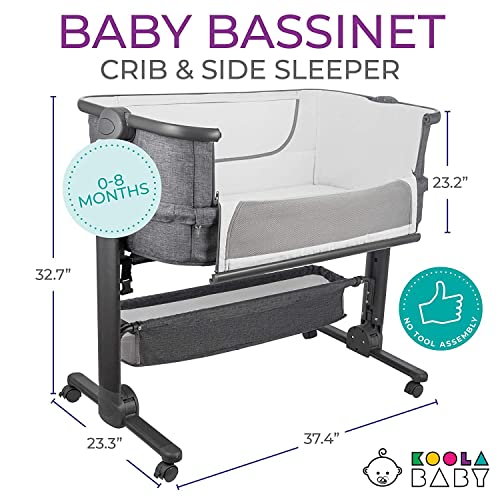 Baby Bassinet, Bedside Sleeper for Baby, Easy Folding Portable Crib with Storage Basket for Newborn, Bedside Bassinet, Comfy Mattress/Travel Bag Included (Bassinet)