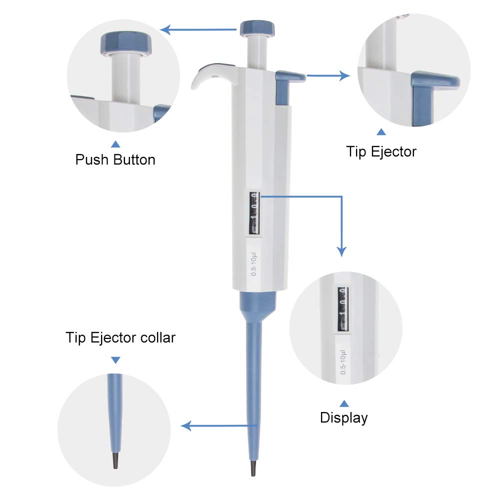 10ul Micropipette - Four E's Scientific 0.5-10ul Single-Channel Pipette High Accurate Variable Volume Pipettors
