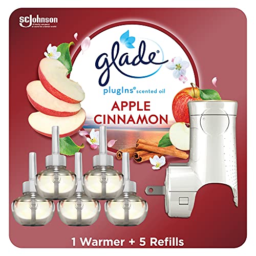 PlugIns Refills Air Freshener Starter Kit, Scented and Essential Oils for Home and Bathroom, Apple Cinnamon, 3.35 Fl Oz, 1 Warmer + 5 Refills