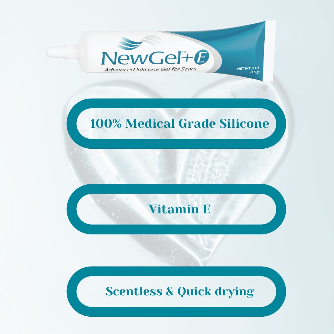 NewGel+E Advanced Silicone Scar Treatment Gel for Old and New Scars w Vitamin E, for Surgery, Injury, Keloids, Burns, and Facial Blemish Scars (15 Grams)