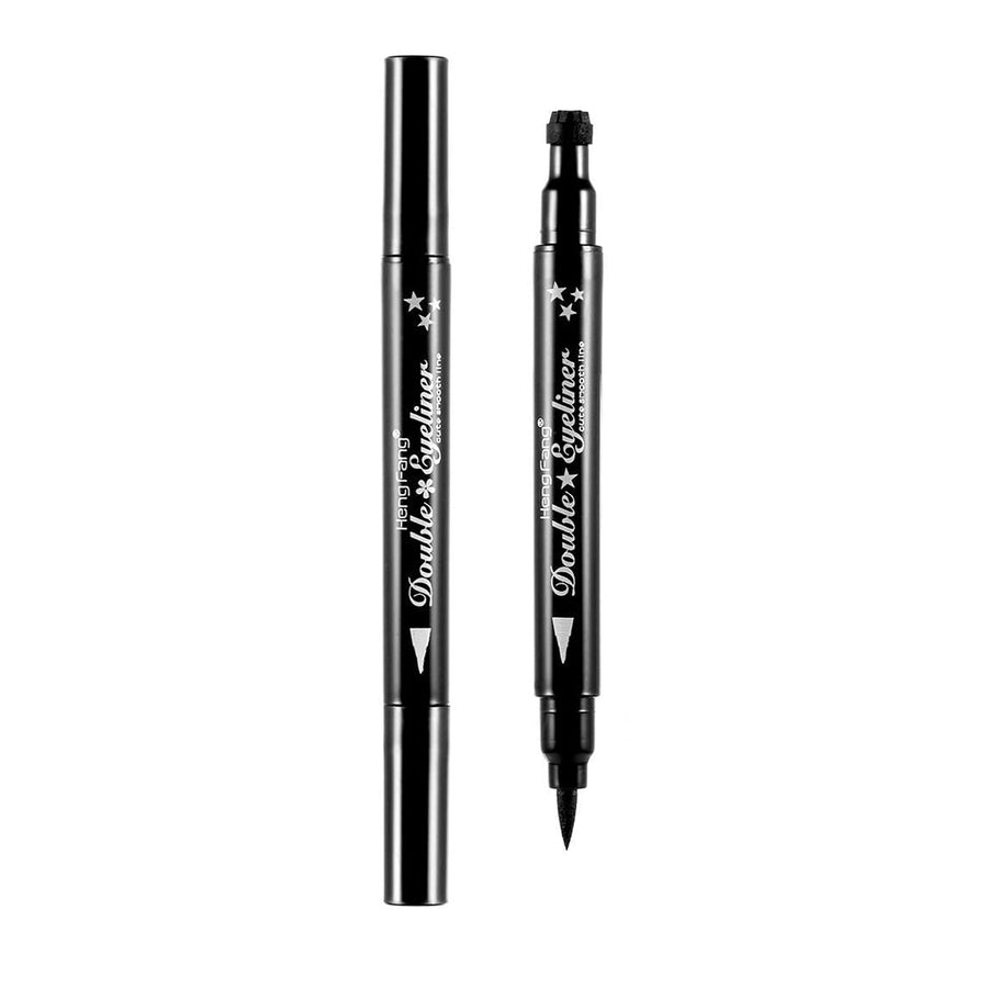 2 in 1 Double-headed Liquid Eyeliner Pen Stamp Super Slim Gel Felt Tip High Pigment Black Waterproof Smudgeproof Long Lasting Tattoo Makeup Tool(Star)