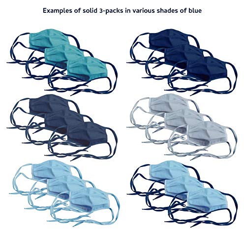 Adjustable Cotton Blend Face Cover 3-Pack, Blue Twill, 65% Poly Blend - Assorted Blue, 5 in x 4.5 in x 0.5 in (226673)